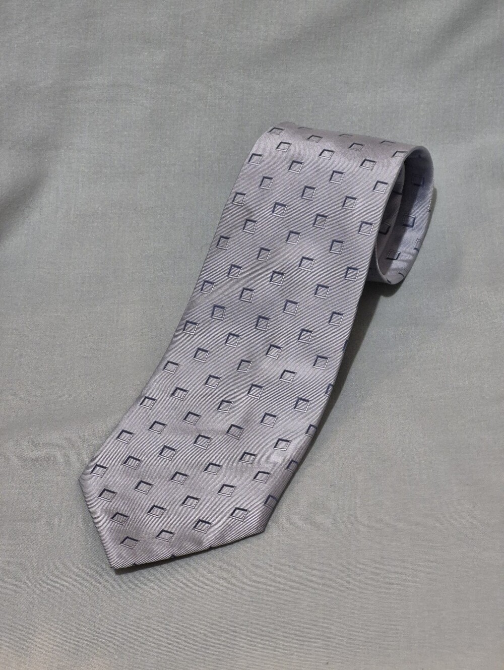 Lanvin Paris Silver Geometric Silk Tie
